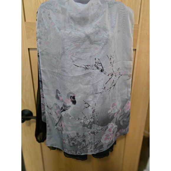 Elegant Sheer Scarf With Bird & Floral Design By Liang Dian nature elegant - Picture 7 of 12